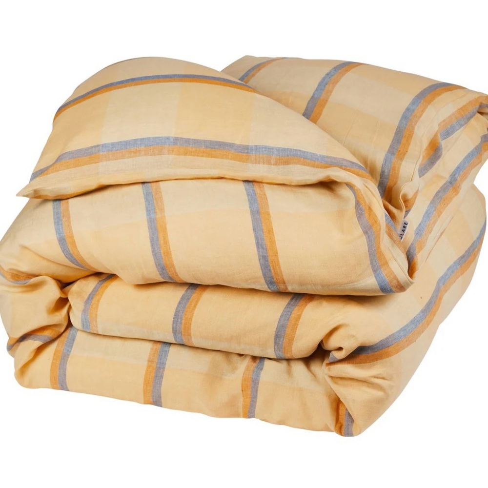 Sage and Clare Theo Check Linen Duvet Cover - Peach Soda